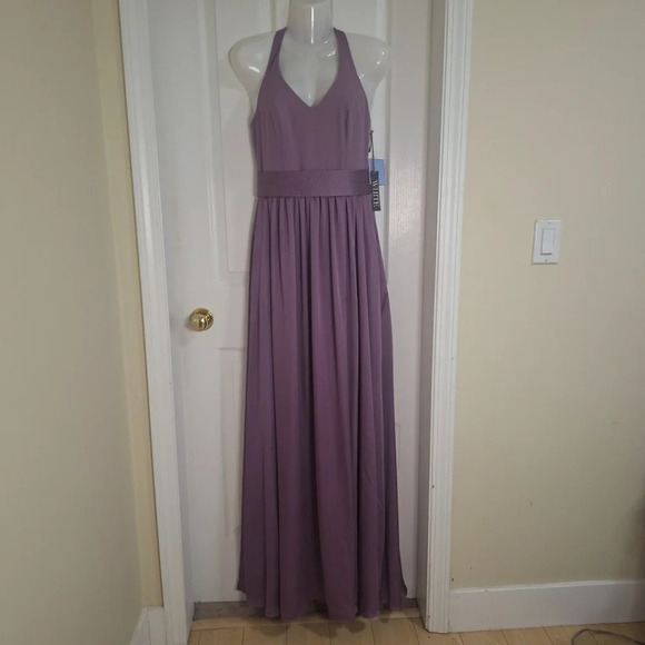 White by  Vera Wang VW360214 -Neck Halter Gown with Slit SZ 2 NWT - Picture 8 of 16